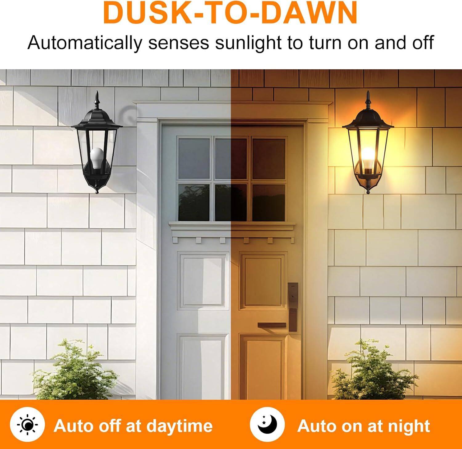 DUSK-TO-DAWN  
Automatically senses sunlight to turn on and off  
Auto off at daytime  
Auto on at night