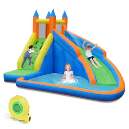 Gymax - Inflatable Water Park Bounce House Climbing Wall Splash Pool w/ 480W Blower Outdoor