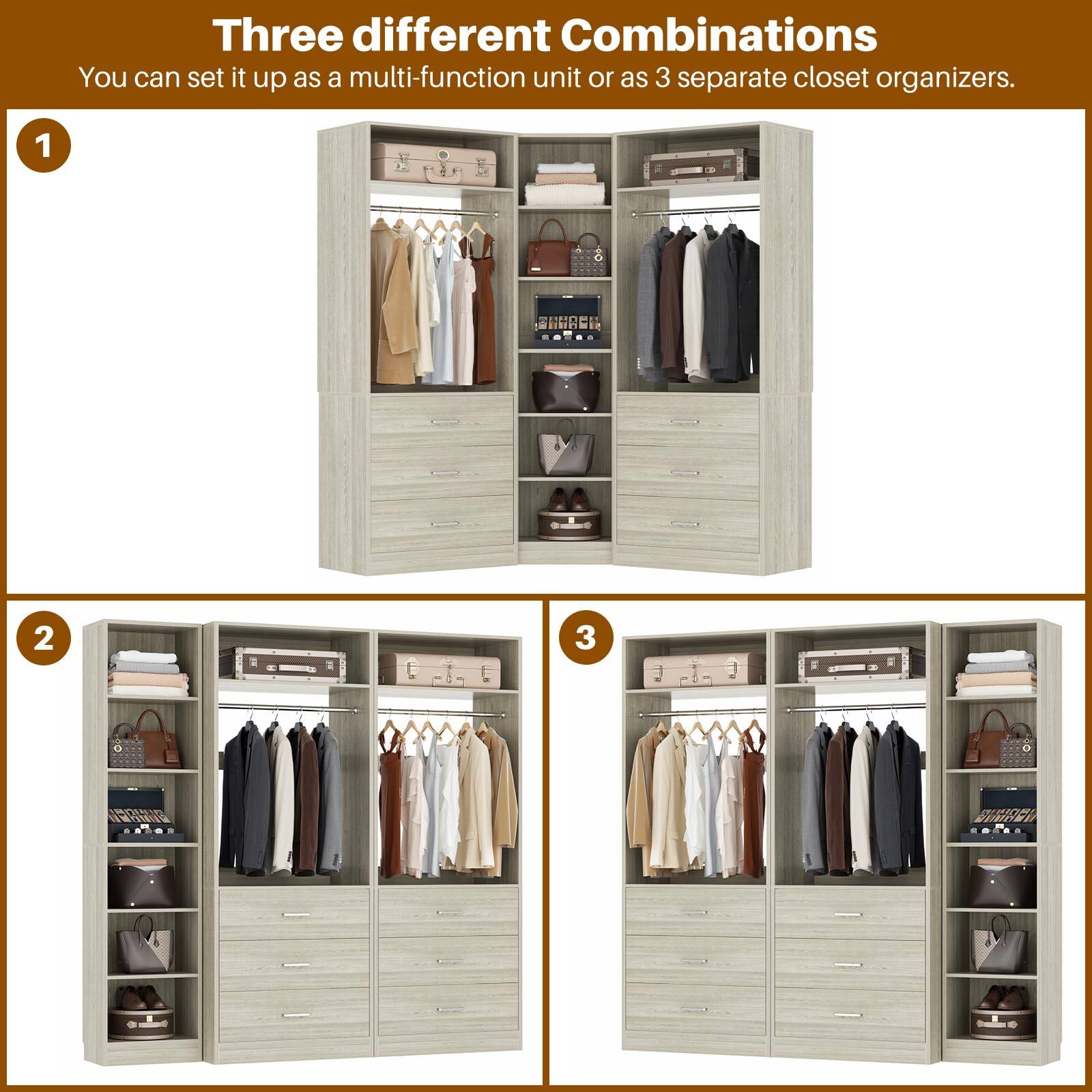 Three different Combinations  
You can set it up as a multi-function unit or as 3 separate closet organizers.  
1  
2  
3