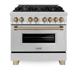 ZLINE - Autograph 36" Legacy Dual Fuel Range w/ 6 Burners & Champagne Bronze Accents (RAZ-36-CB) - Stainless Steel/Champagne Bronze Accents