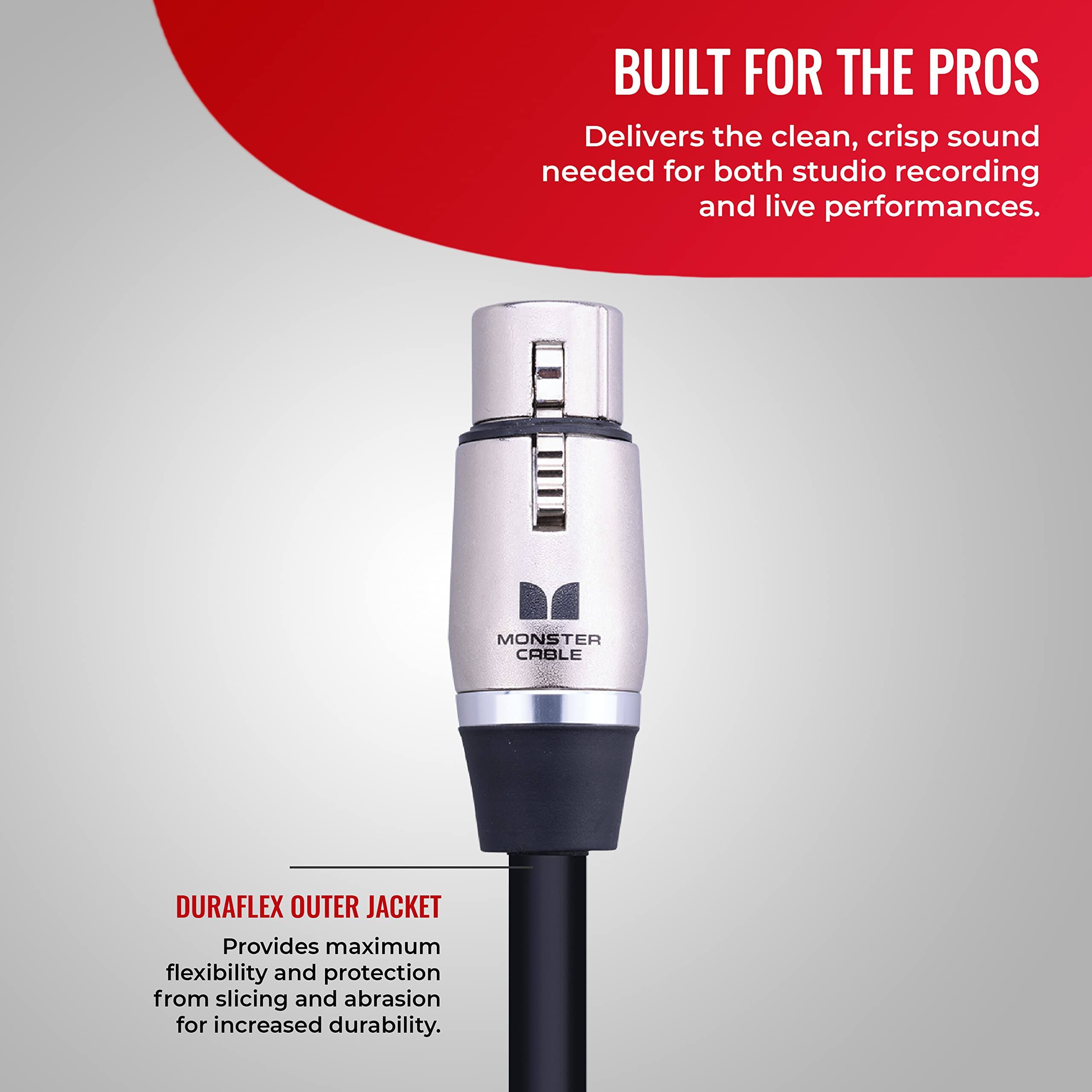 BUILT FOR THE PROS  
Delivers the clean, crisp sound needed for both studio recording and live performances.

MONSTER CABLE DURAFLEX OUTER JACKET  
Provides maximum flexibility and protection from slicing and abrasion for increased durability.