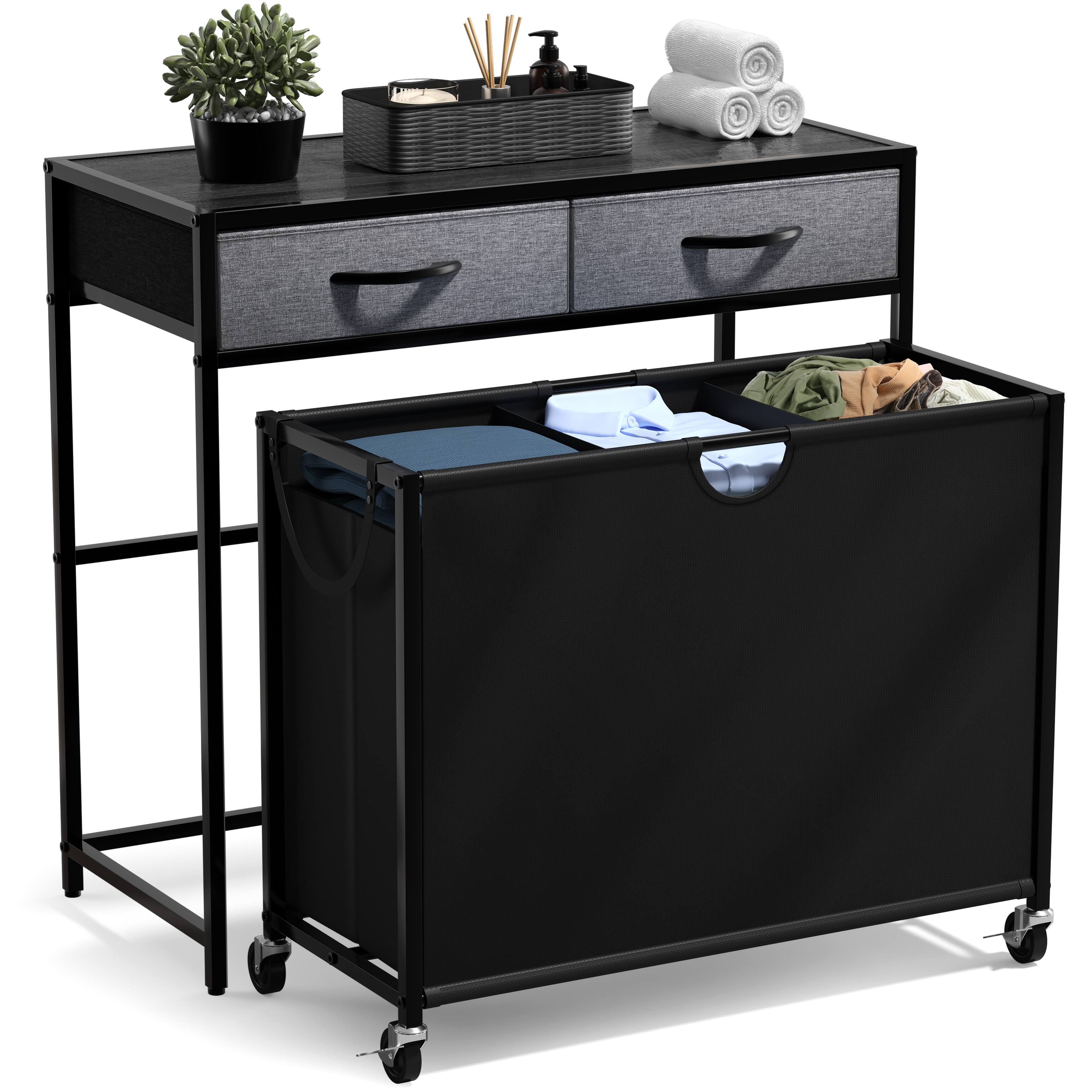 Sorbus - 3 Section Laundry Hamper with Shelf and 2 Drawers for Laundry Room Organization, Laundry Basket with Wheels - Black