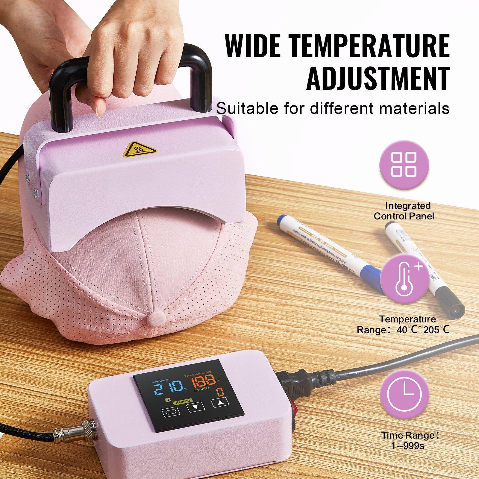 WIDE TEMPERATURE ADJUSTMENT  
Suitable for different materials  

Integrated Control Panel  

Temperature Range: 40°C~205°C  

Time Range: 1--999s