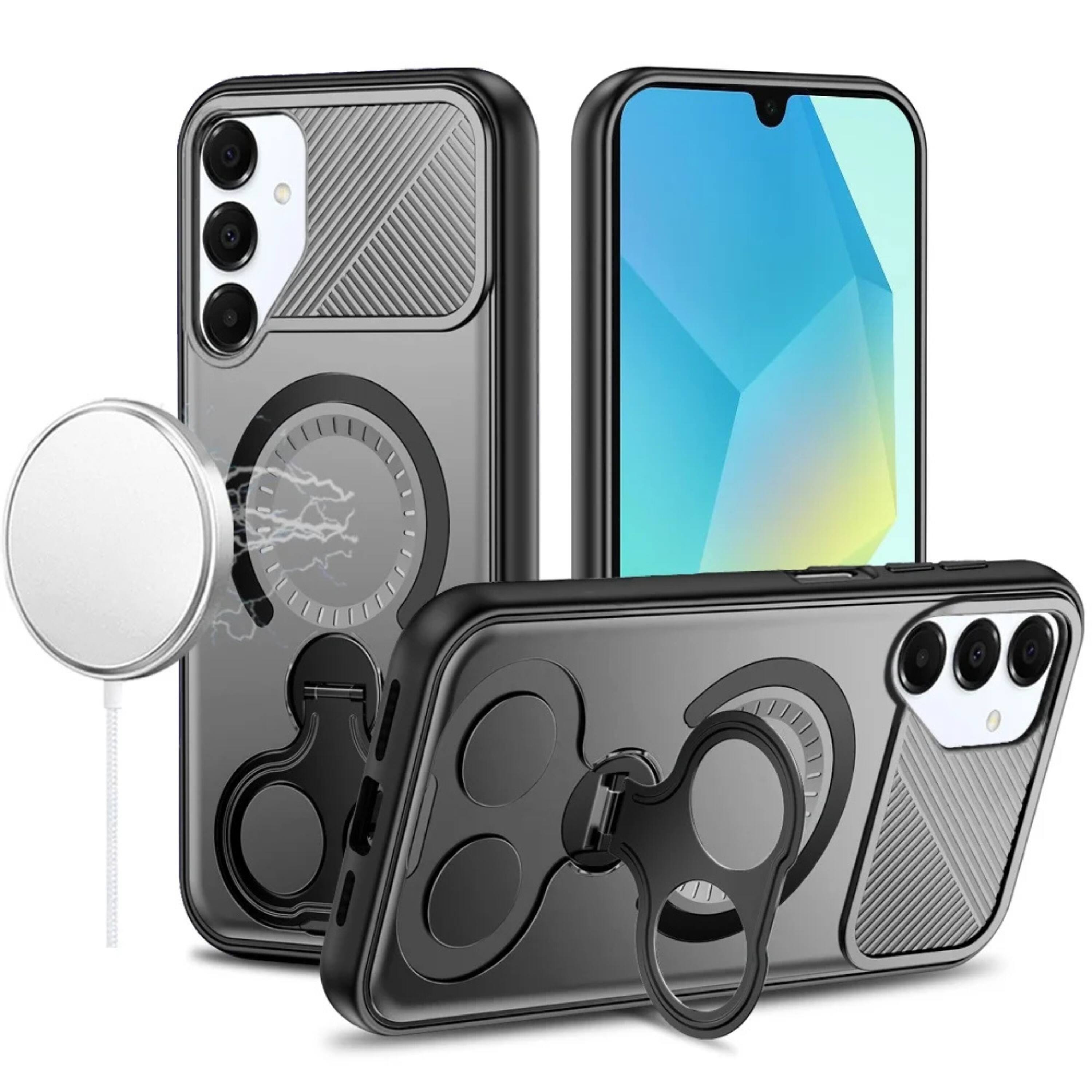 Kitcheniva - Magnetic Circle Dual 360 Ring Stand Phone Case With Tempered Glass For Samsung A16 5G Grey - Gray