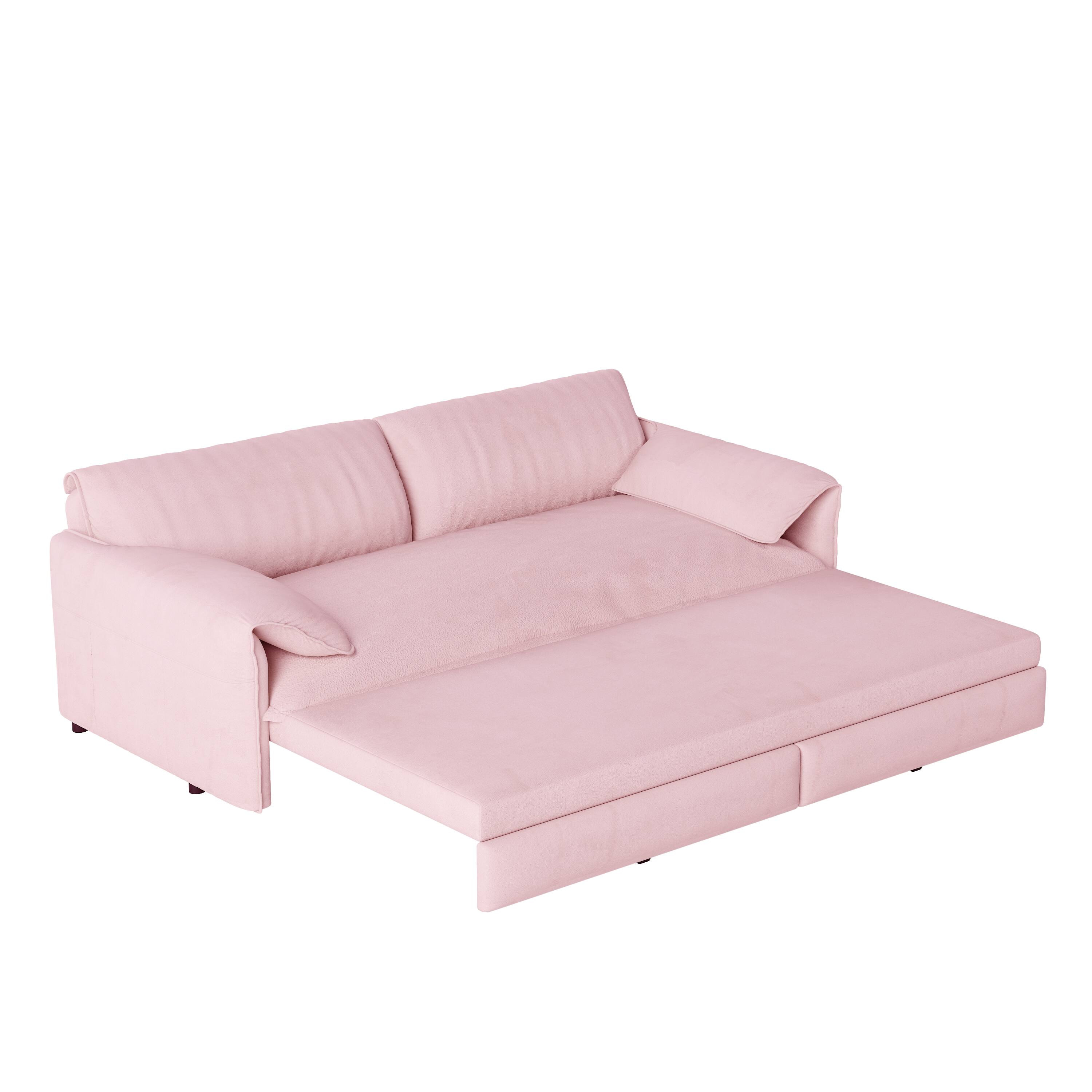 Alt View 8. Tiramisubest - Queen Pull Out Sofa Bed,3-in-1 Convertible Sleeper Sofa with Side Storage,Velvet Loveseat for Living Room,Office,Pink - Pink.