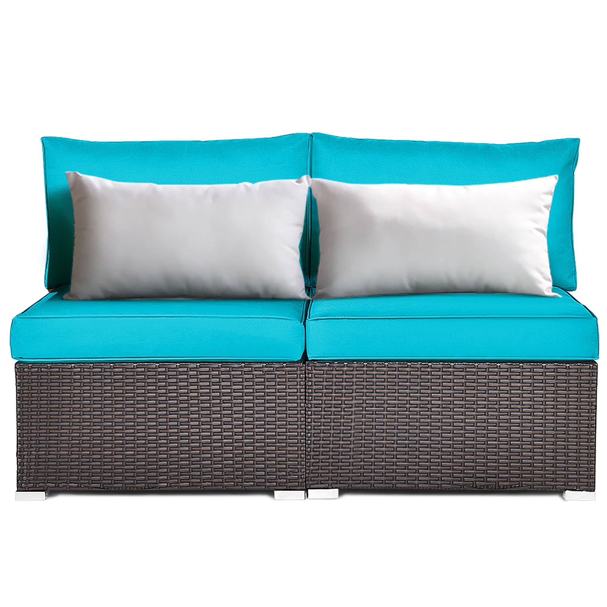 Alt View 9. Costway - Costway 2PCS Patio Rattan Armless Sofa Sectional Conversation Furniture Set W/Cushion - Turquoise.