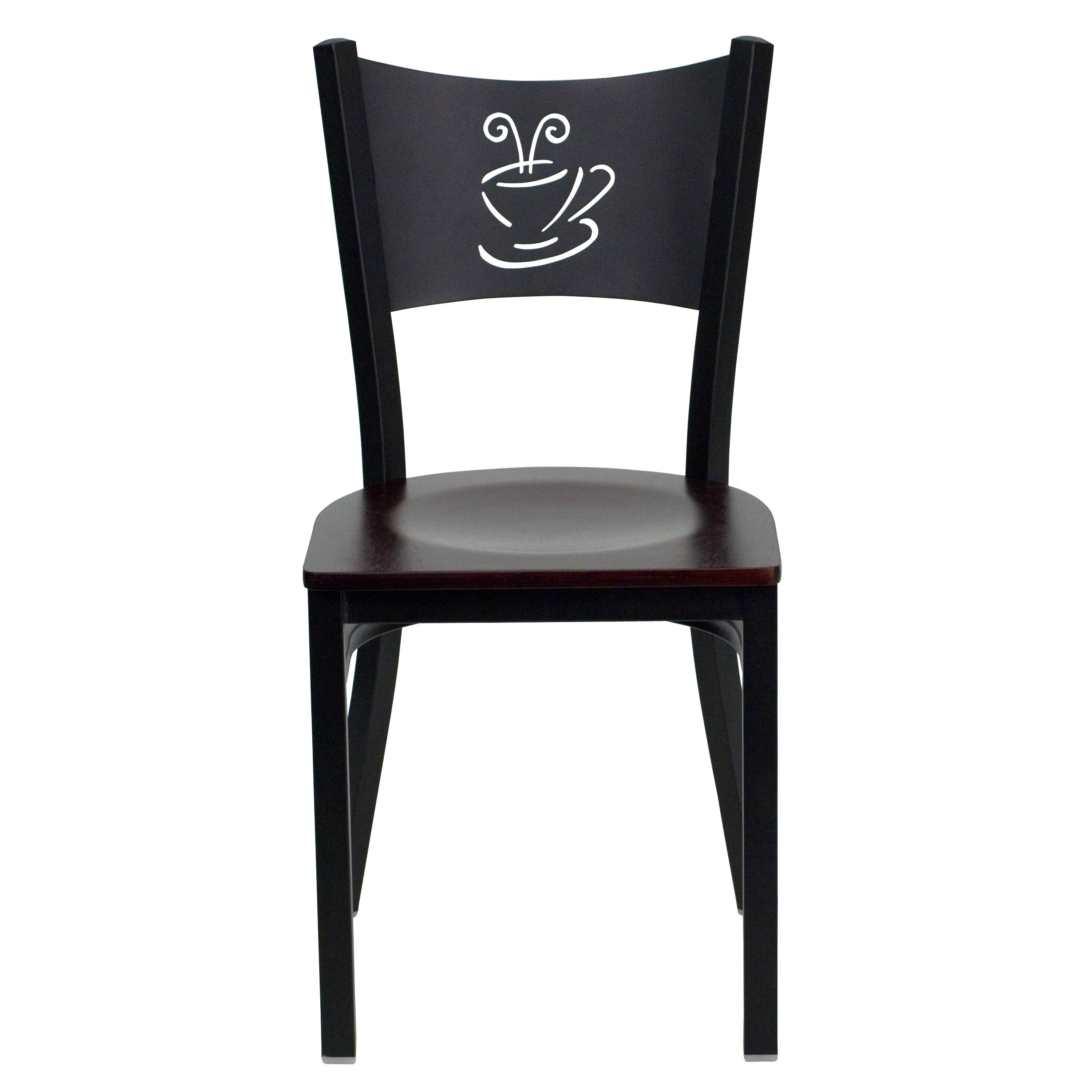 Alt View 5. Emma + Oliver - Coffee Back Metal Restaurant Dining Chair - Mahogany Wood Seat/Black Metal Frame.