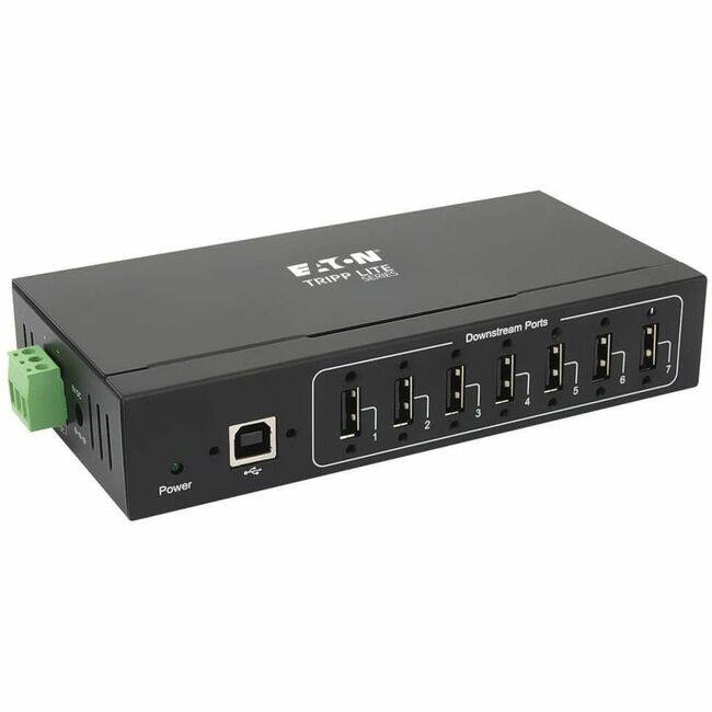 Eaton Tripp Lite Series 7-Port Industrial-Grade USB 2.0 Hub - 15 kV ESD Immunity, Metal Housing, Wall/DIN Mountable - Black