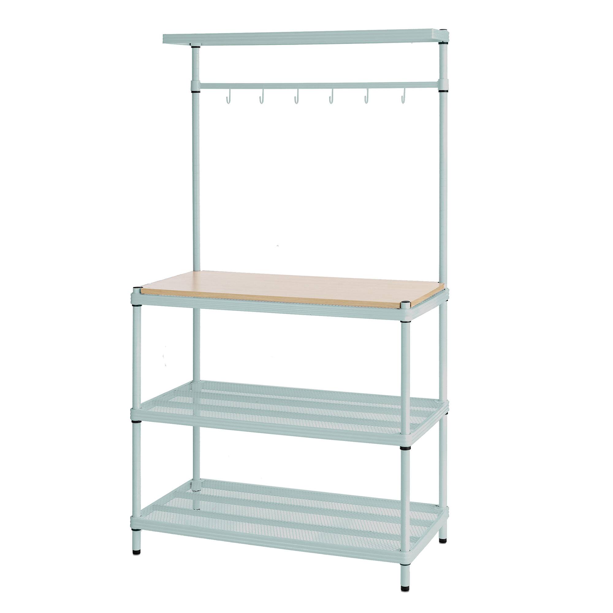 Front. Design Ideas - Design Ideas MeshWorks Metal Storage Utility Wood Top Shelving Unit Rack, Green - Sage Green.