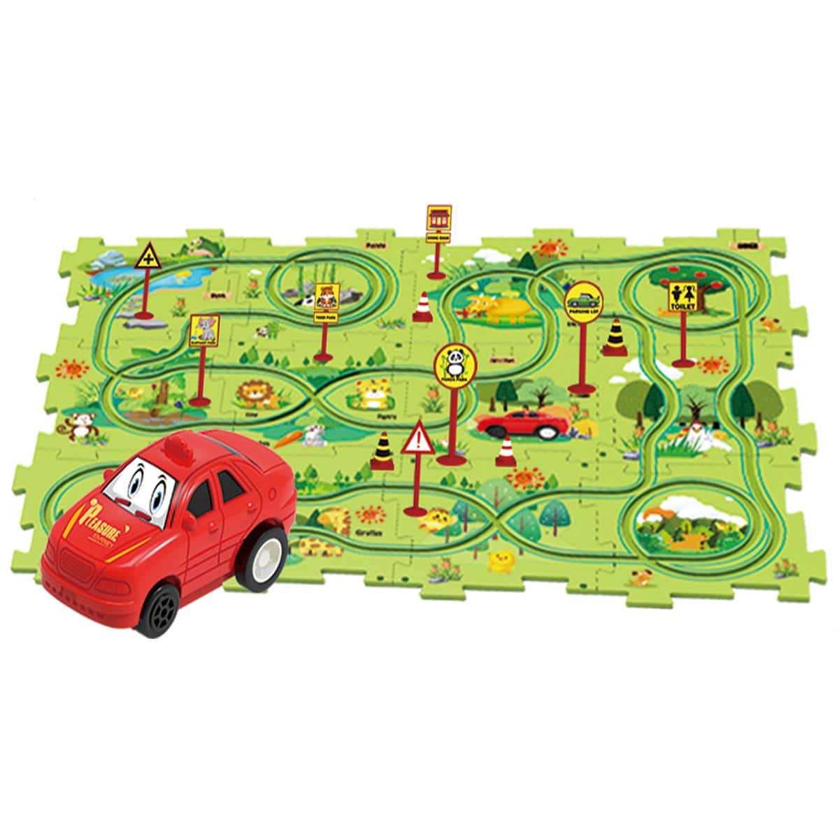 JuzToys - STEM Toys Building Toys For Kids, Puzzles Car Race Tracks, DIY Rail Car Toys Set, Educational Building Toy, Green/Red - Multi