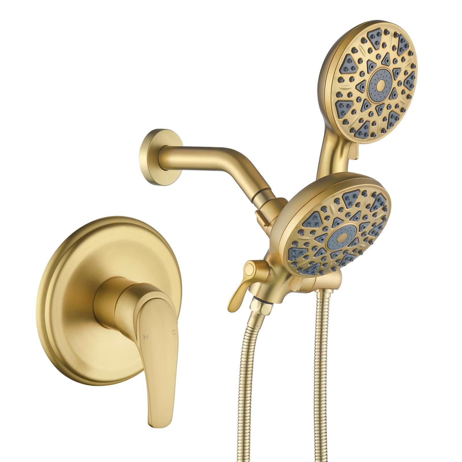 Alt View 1. Paradigms Interiors - Shower Faucet Set Complete Kit Dual Head And Handheld 1 Combo System Trim Fixtures Brushed - Brushed Nickel-With tub spout.