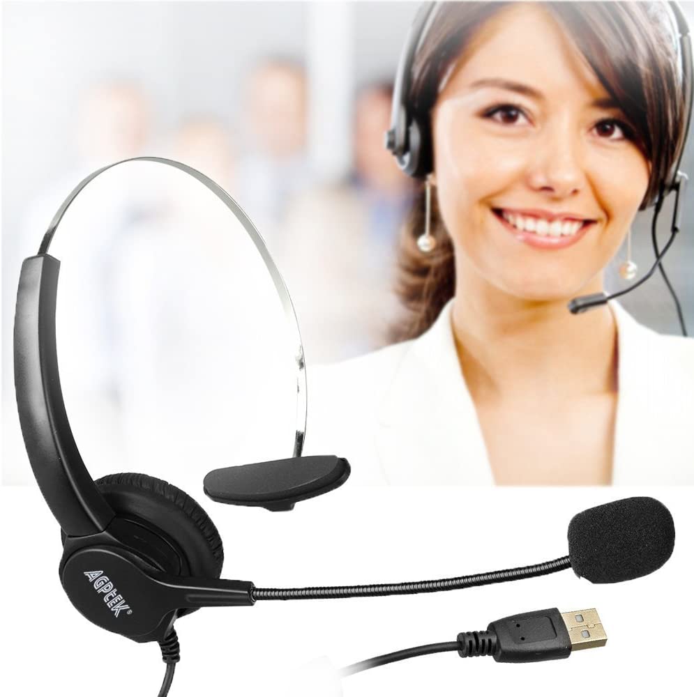 Alt View 1. AGPtek - Call Center Hands-Free Noise Cancelling Corded Monaural Headset with Mic Mircrophone - Black.