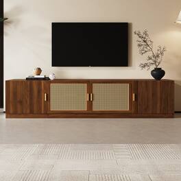 Boyel Living - Retro Rattan TV Stand White For TVs Up To 85 Inch With Adjustable Shelf - Walnut