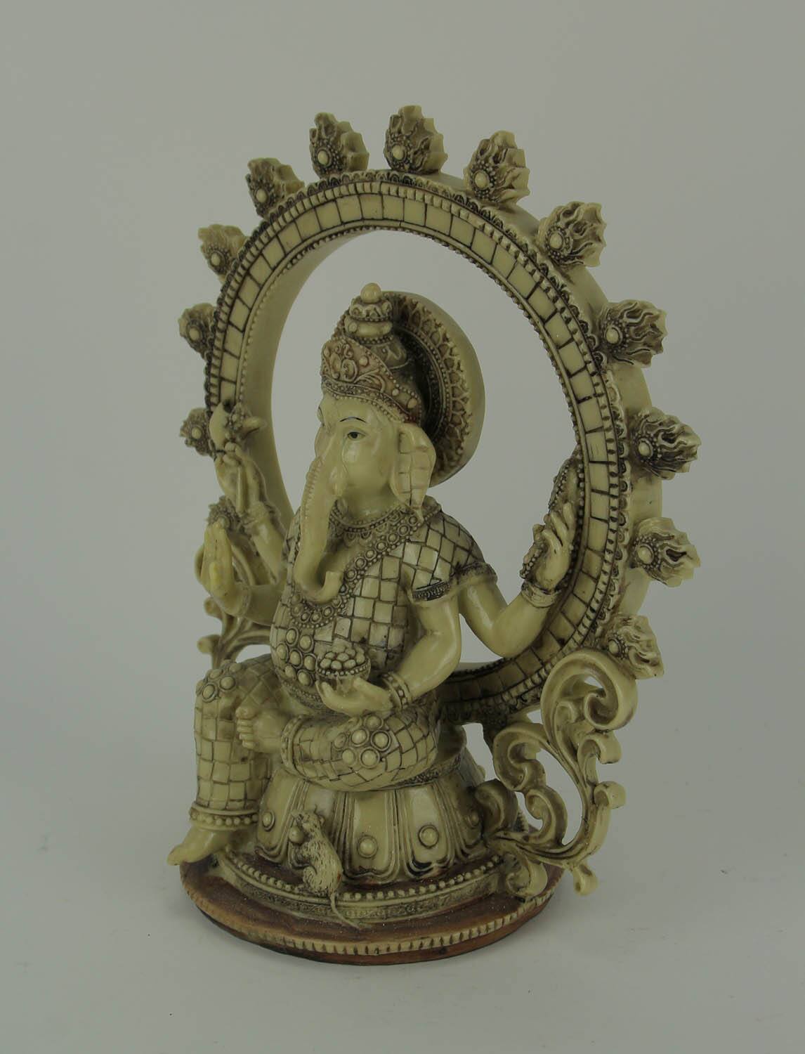 Alt View 1. Zeckos - Lord Ganesha Sitting Holding Sacred Objects Statue - Off-white.
