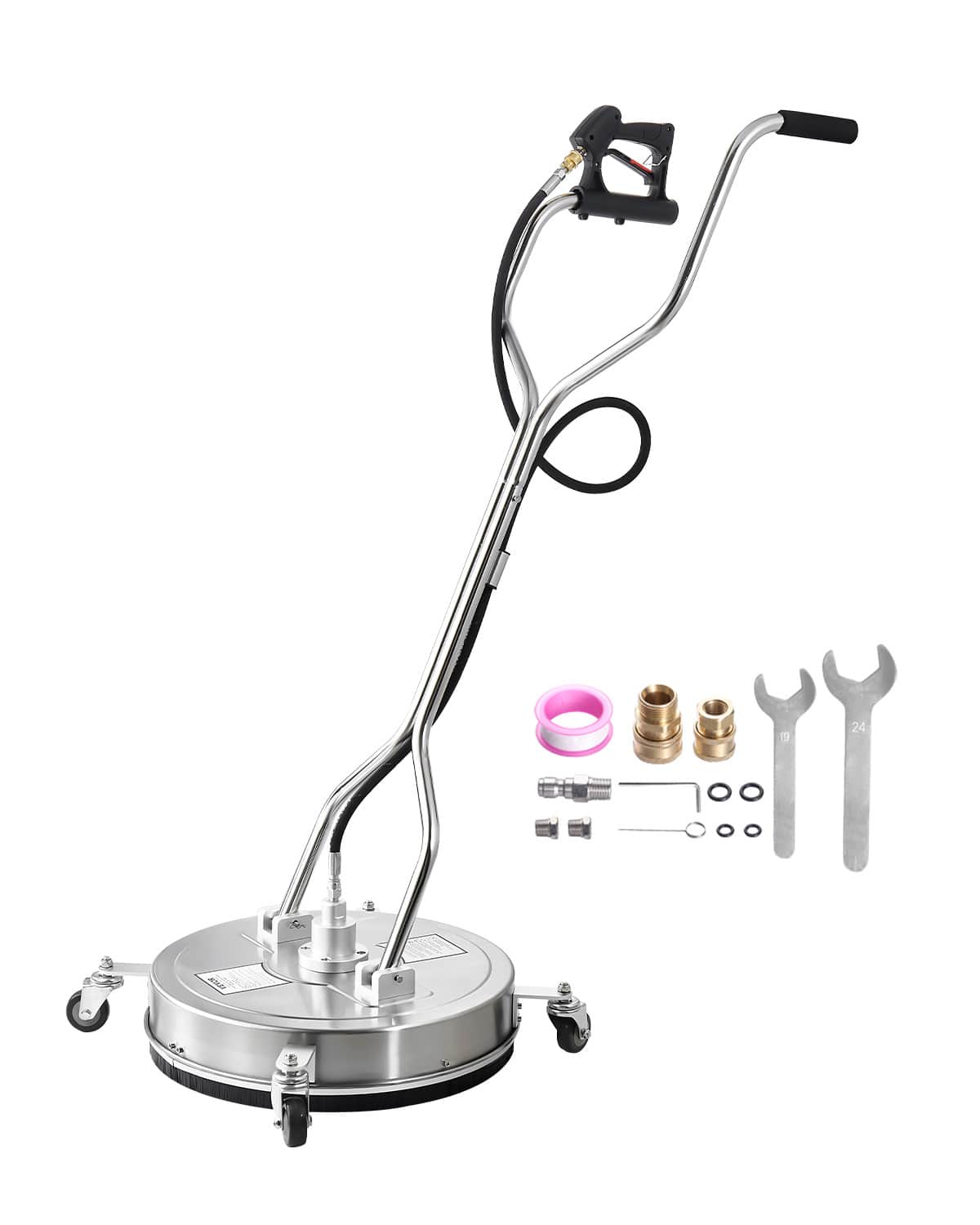 VEVOR - 21" Pressure Washer Surface Cleaner, Stainless Steel Pressure Washer Attachments with 4 Wheels, 4500 Max PSI - Silver