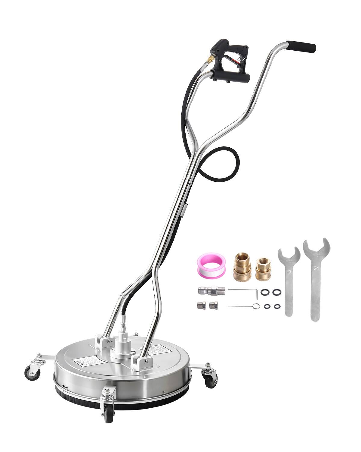 VEVOR - 21" Pressure Washer Surface Cleaner, Stainless Steel Pressure Washer Attachments with 4 Wheels, 4500 Max PSI - Silver