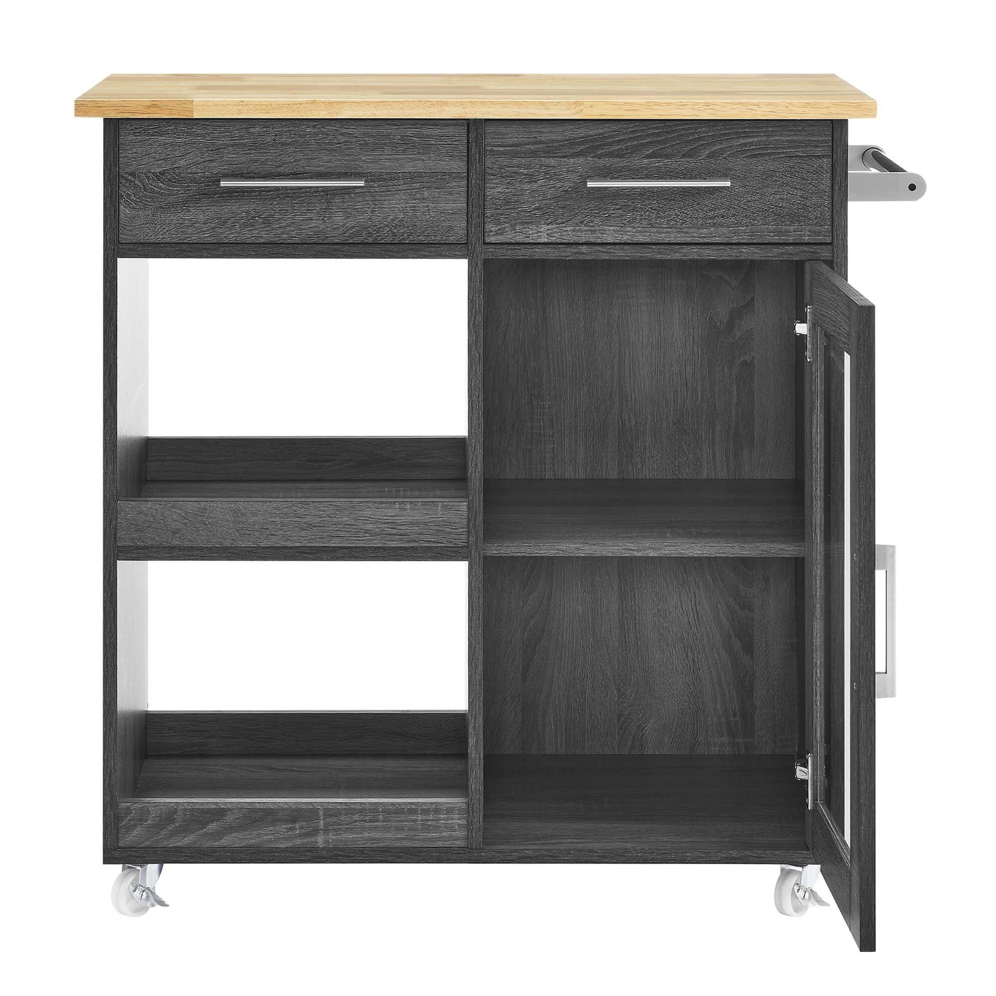 Alt View 5. Modway - Culinary Kitchen Cart With Towel Bar by Modway - Charcoal Natural.