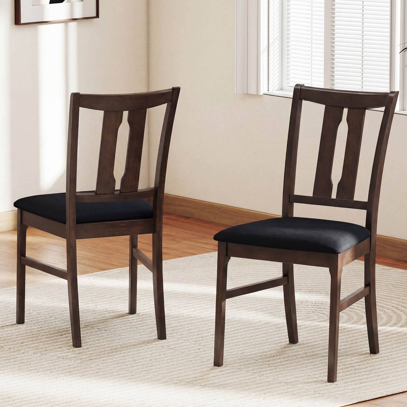 Alt View 1. Costway - Costway 4PCS Wooden Dining Chairs Fabric Upholstered Kitchen Chairs with High Curved - Walnut + Black.