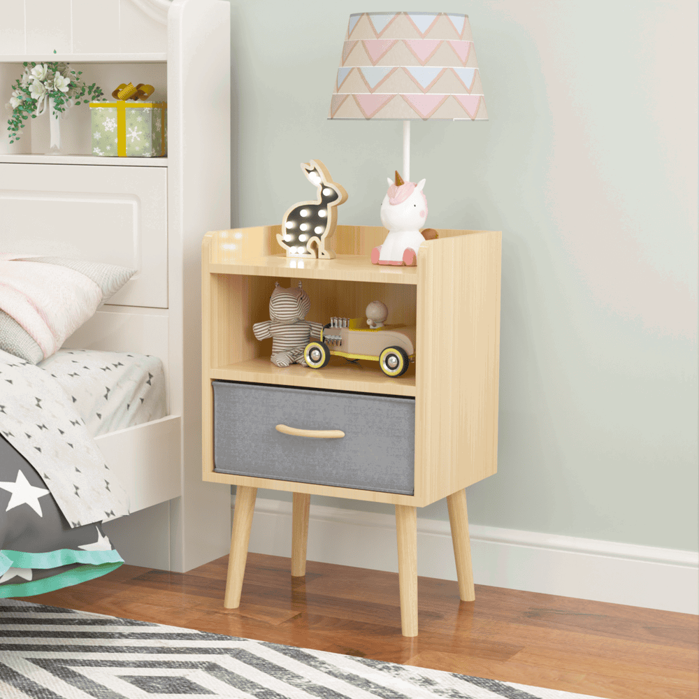 Alt View 7. Kadyn - 2-Tier Wooden Nightstand with Collapsible Fabric Storage Drawer - Oak - Brown.