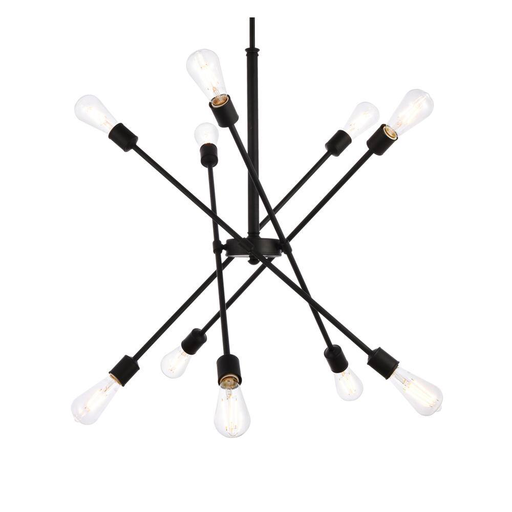 Alt View 4. Living District - Axel 10 lights black pendant with hanging rod - Black.