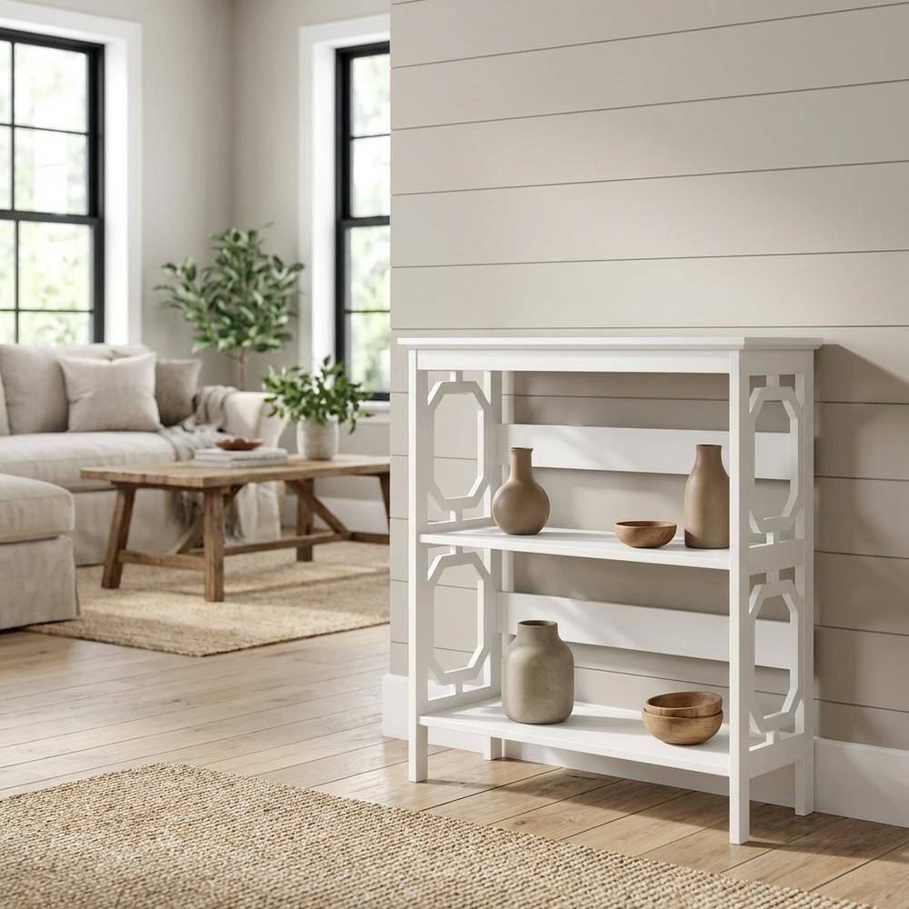 Back. FurniFact - 3-Tier Bookcase with Durable Non-Lead Base Paint Finish - White.