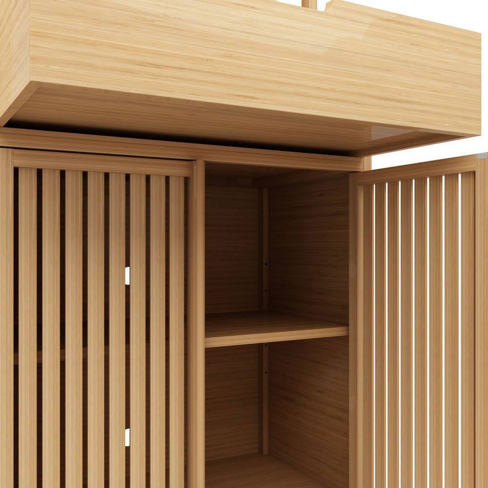 Alt View 9. Kadyn - 72-foot-tall, Wood-coloured, Double-door bamboo high-capacity storage cabinet for main living spaces - Brown.