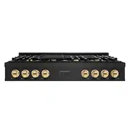 ZLINE - Autograph 48 in. Slide-In Classic Rangetop w/ 8 Burners in Black Stainless Steel & Gold Accents - Black Stainless Steel