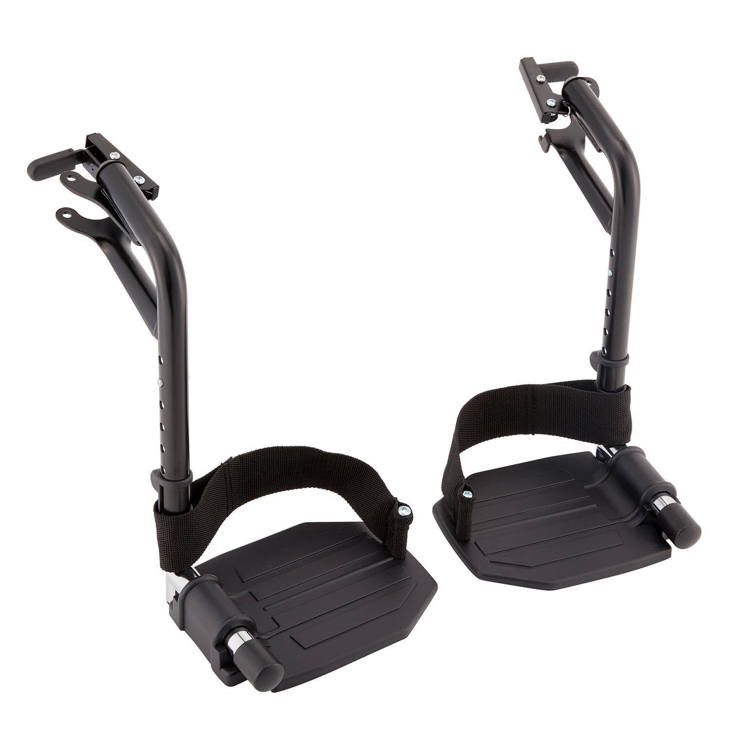 Invacare - Wheelchair Legrest Hemi Footrests with Heel Loops, Flip-Up Aluminum Footplate & More - Black