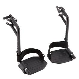 Invacare - Wheelchair Legrest Hemi Footrests with Heel Loops, Flip-Up Aluminum Footplate & More - Black