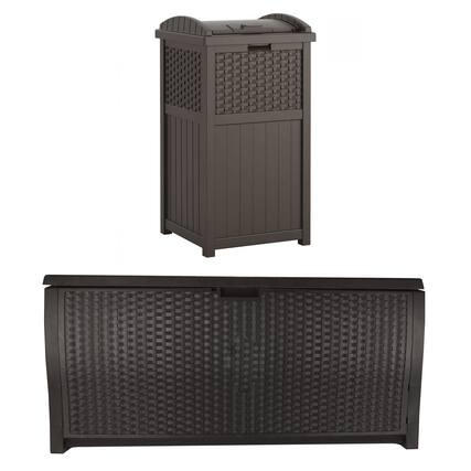 Front. Suncast - Suncast Trash Hideaway Resin Wicker Style Garbage Bin & 99 Gallon Deck Box, Java - Java.