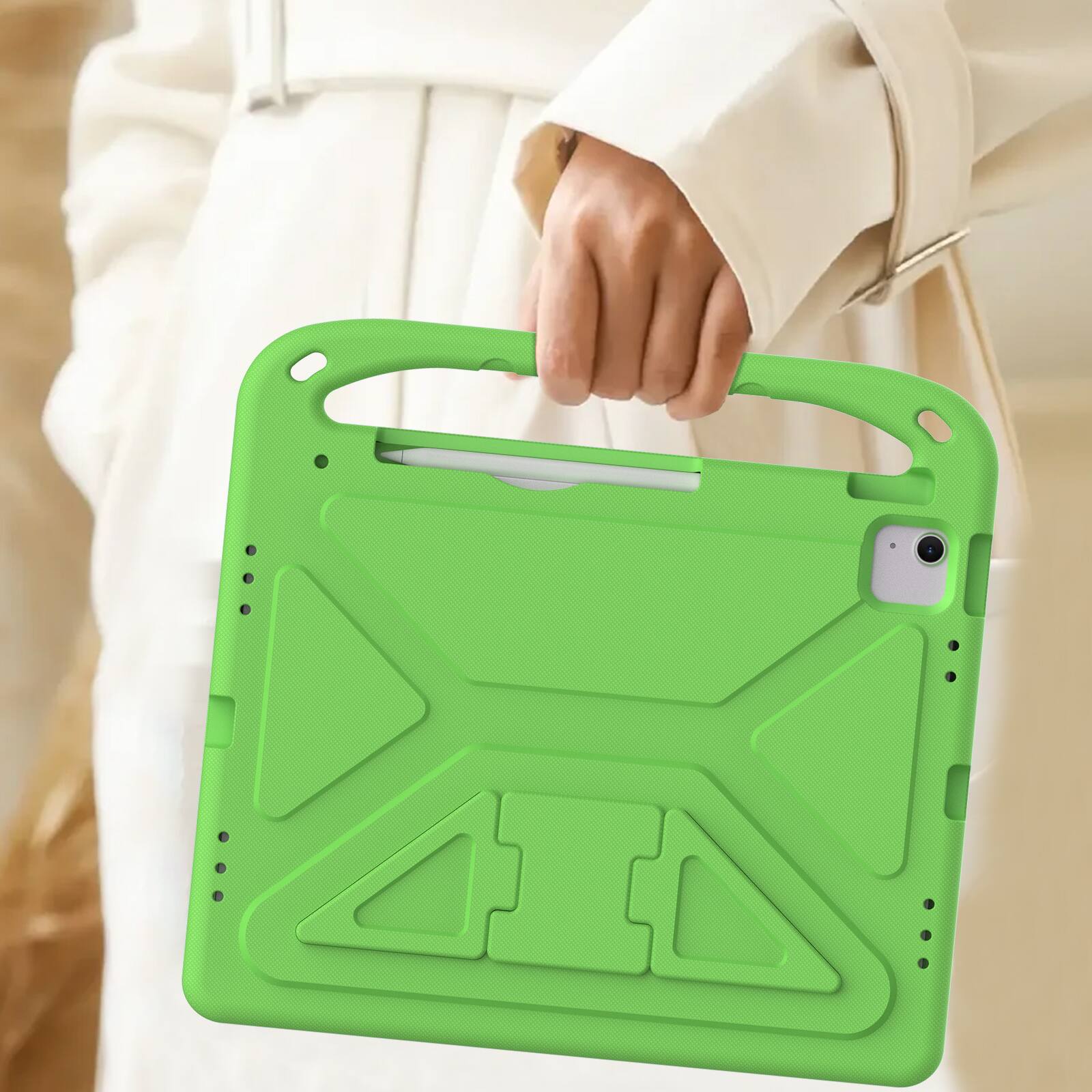 Alt View 3. Dteck - For iPad Air 13 M4(2026)/(2025)/(2024) Rugged Case Kids Friendly EVA Handle Grip Pencil Holder Kickstand Cover - Green.