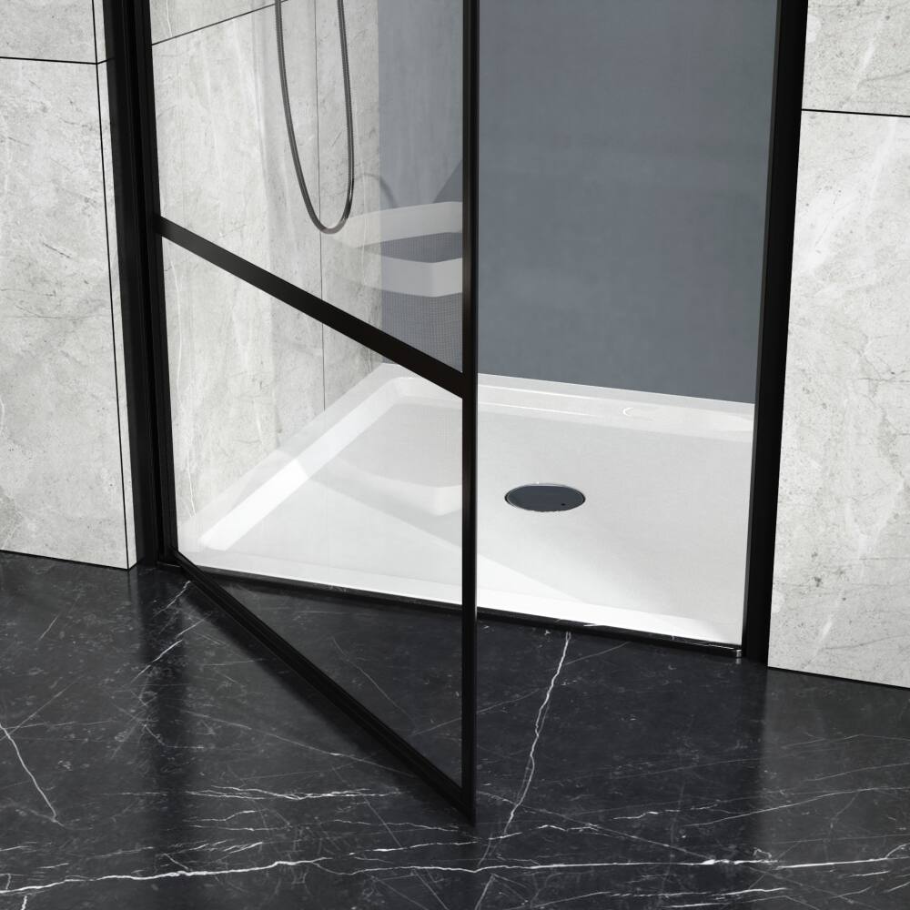 Left. JUJABU - 36x36 in Shower Base, Centered Drain Single-Threshold Shower Pan, White - White.