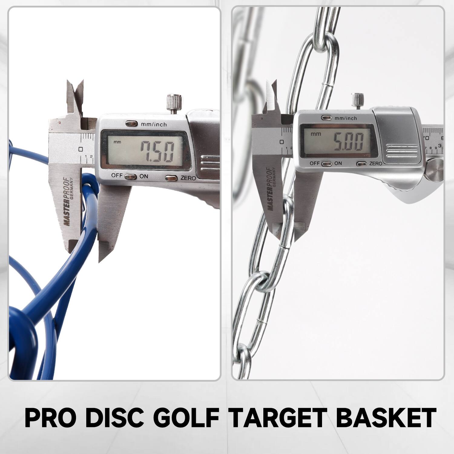GERMANY MASTERPROOF mm OFF mm/inch 7.50 ON ZERO
SERMANT MASTERPROOF  mm OFF mm/inch 5.00 ON ZERO
PRO DISC GOLF TARGET BASKET