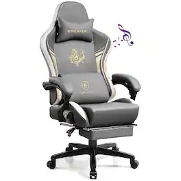 GTPlayer - Dragon Series Gaming Chair with Bluetooth Speakers Heavy Duty Computer Office Chair - Gray