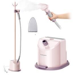 Newbealer - 1500W Standing Garment Steamer, 45-Second Heat Up, 50-Min Steam,Foot Pedal,57.5oz Tank, Auto-Off - Pink