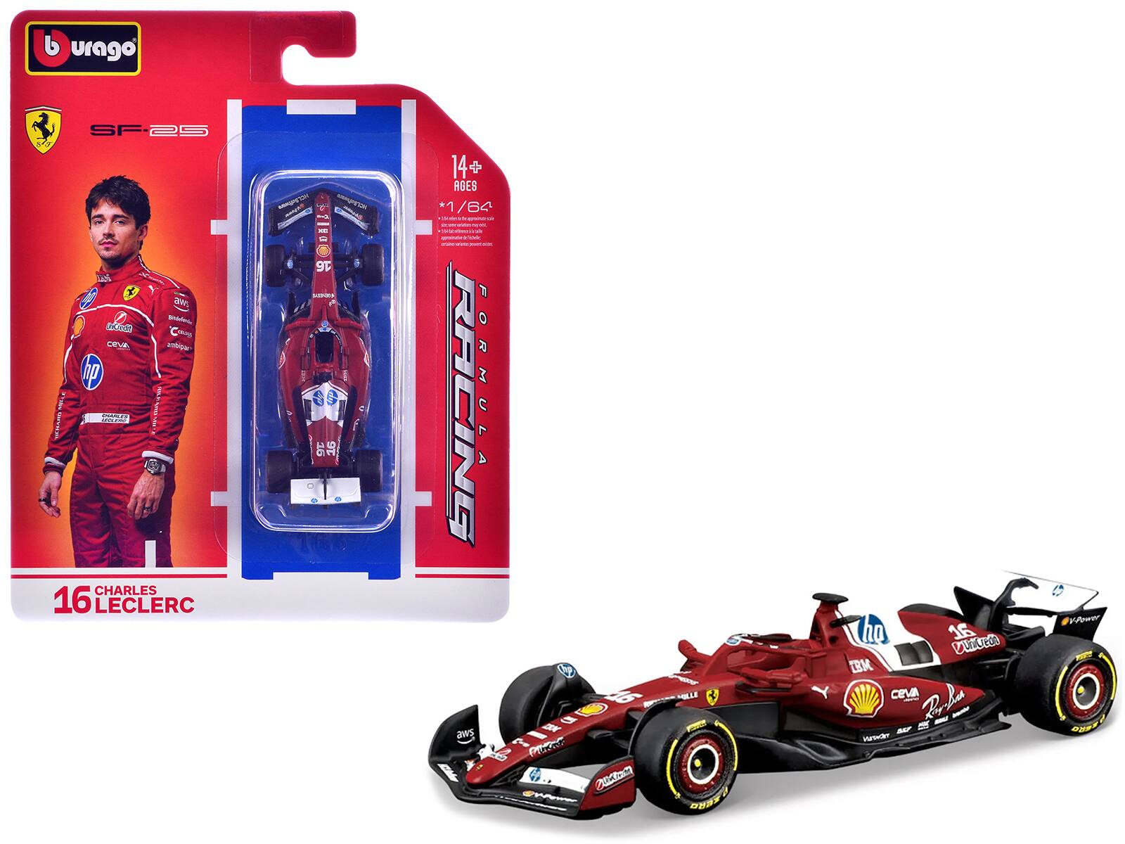 Bburago - Ferrari SF-25 #16 Charles Leclerc Formula One F1 World Championship (2025) "Formula Racing" Series 1/64 - Multi