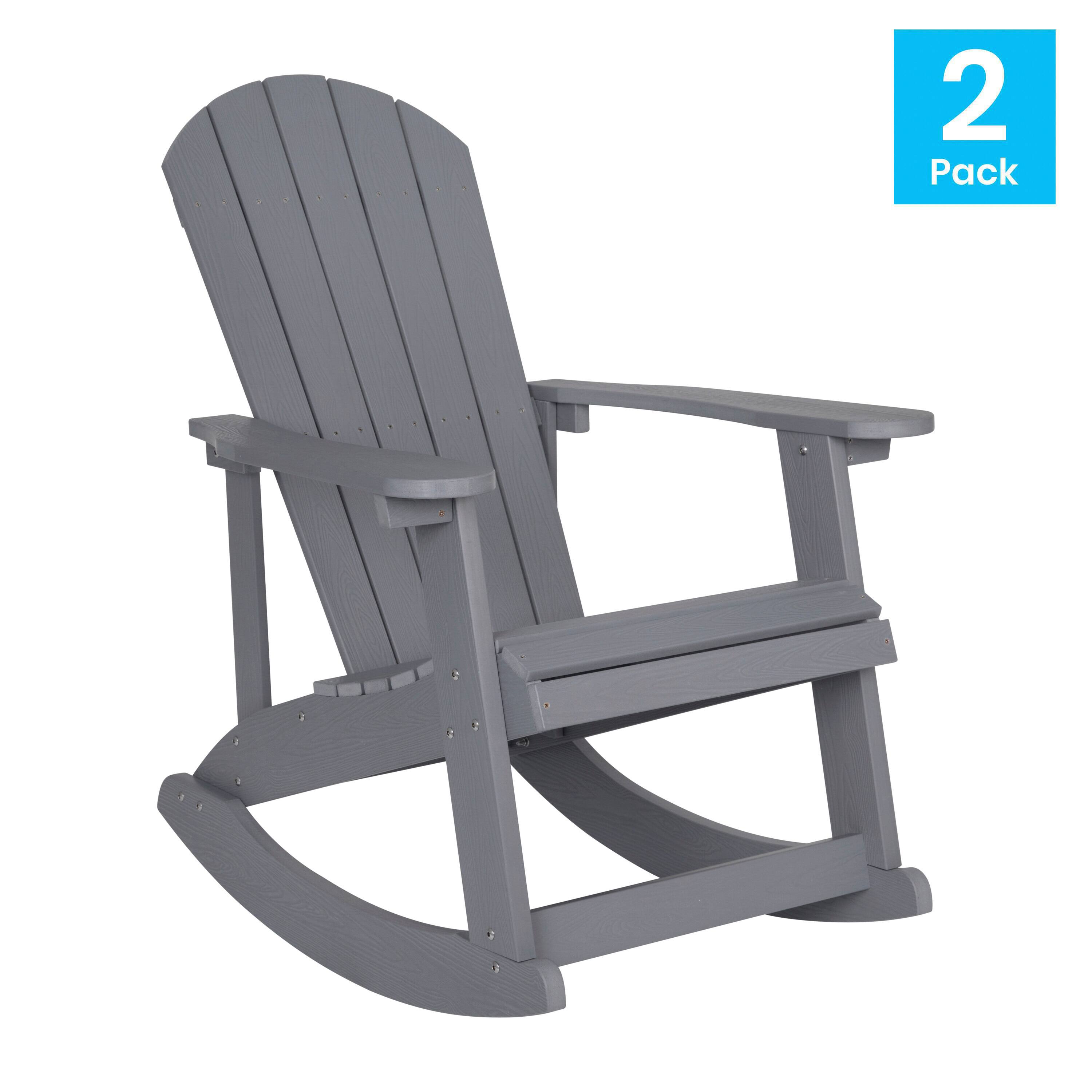Alt View 1. Emma + Oliver - Set of 2 Marcy Classic All-Weather Poly Resin Rocking Adirondack Chairs with Stainless Steel Hardware for Year Round Use - Gray.