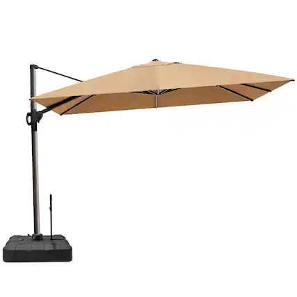 Front. Crestlive Products - Crestlive Products 12-ft Aluminum Tan Slide-tilt Cantilever Patio Umbrella with base - Brown.