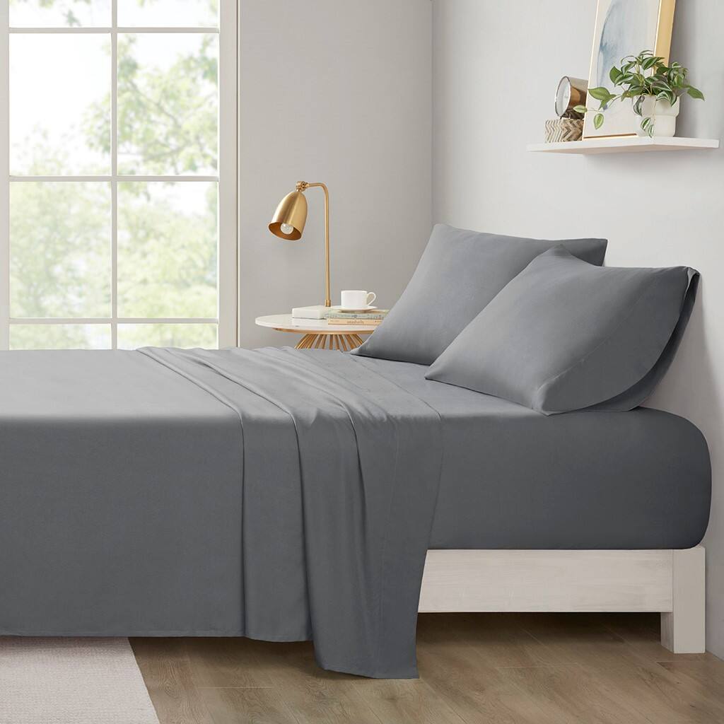 Alt View 1. Gracie Mills - Gracie Mills Ruby All-Season Microfiber Soft Touch Sheet Set - Charcoal.