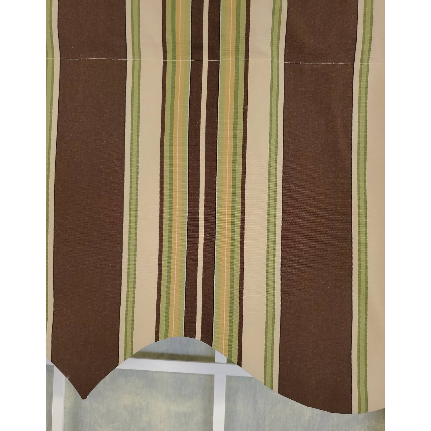 Left. RLF Home - RLF Home 3" Rod Pocket High Quality Fabric Aurelia Stripe Regal Valance for Windows 50" x 17" Brown - Brown.