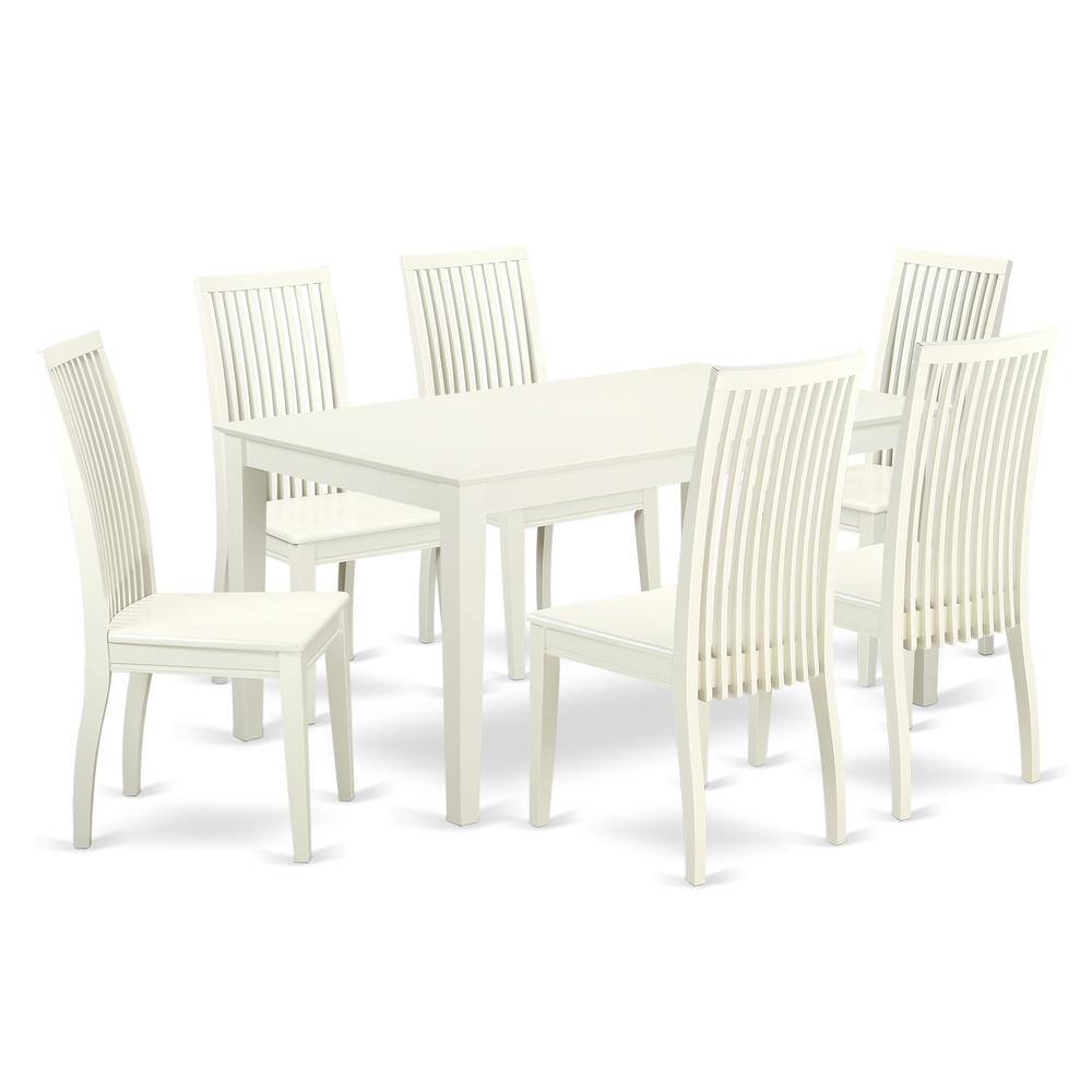 Back. East West Furniture - Dining Room Set Linen White - Brown.