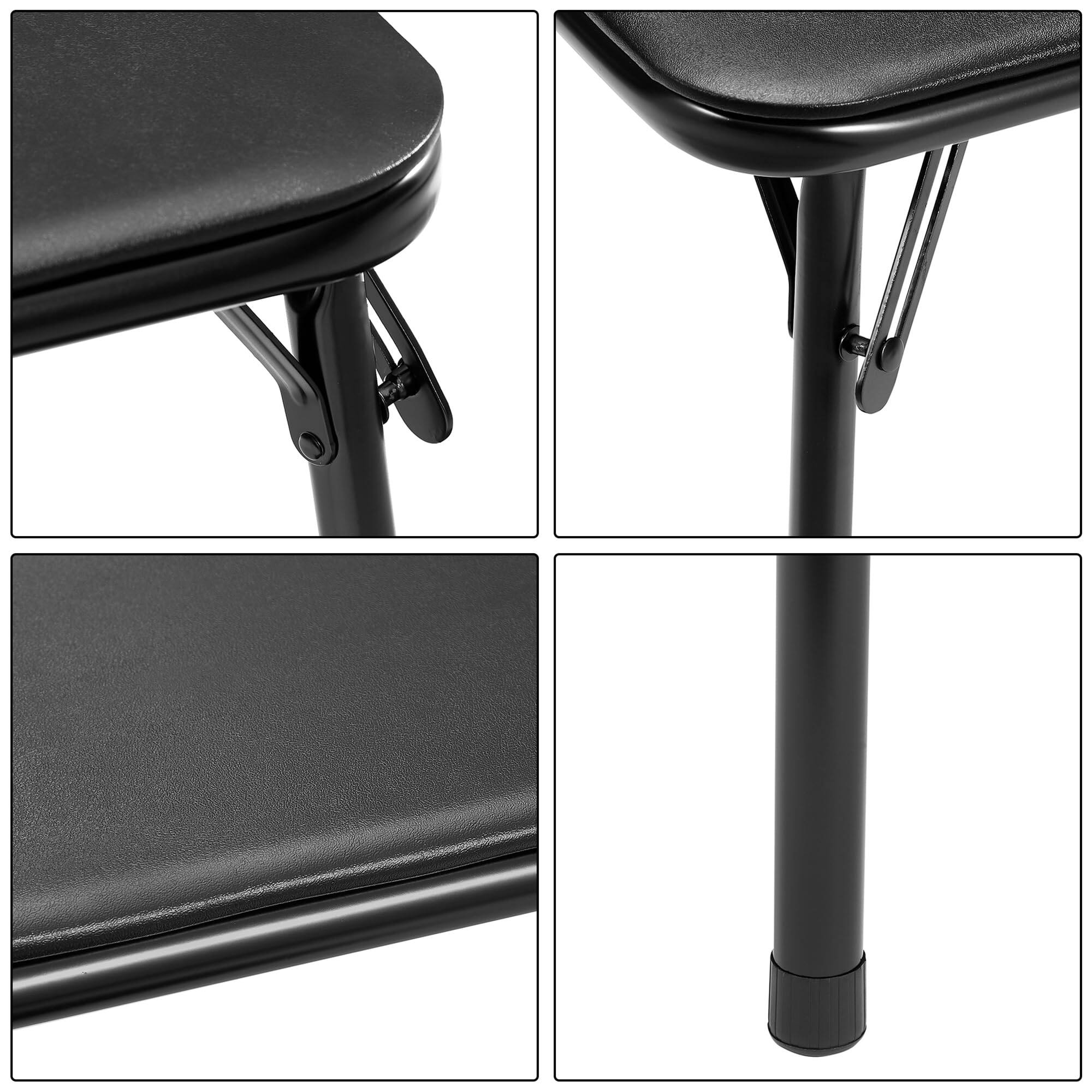 Left. JETRANSPORT - Portable Folding Card Table Square And Chair Set (5pc) With Collapsible & Vinyl Upholstery  Metal Black - Default.