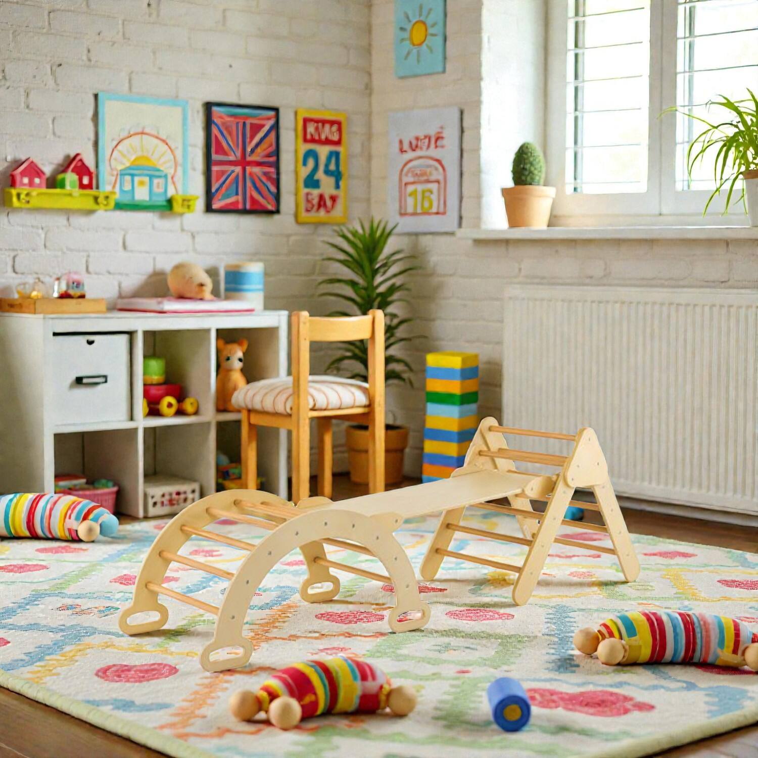 BreeBe - Complete 7-in-1 Toddler Climbing Set with Pikler Triangle and Foam Block Kit - Multicolor price history on PriceWatchPro
