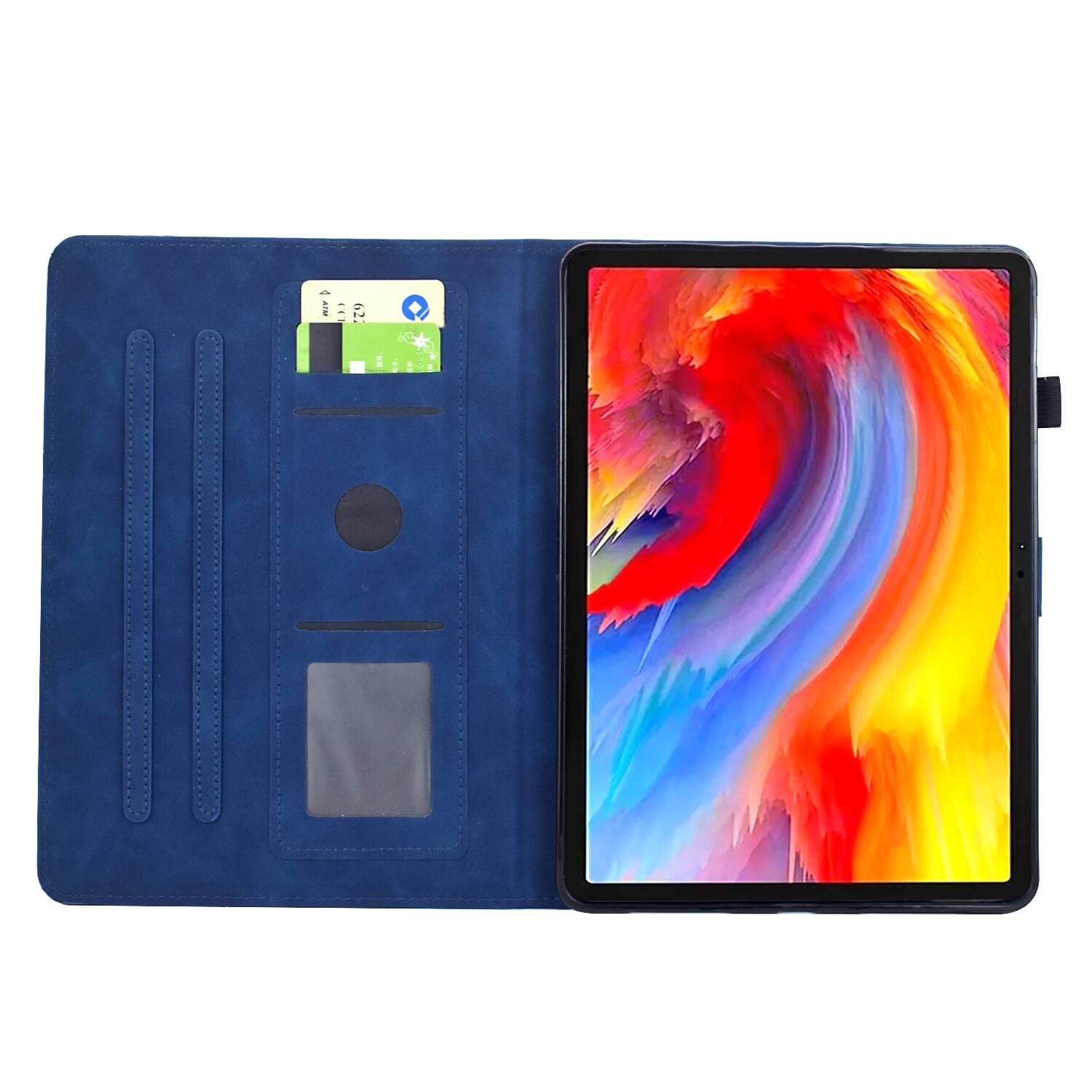 Angle. Dteck - for Apple iPad Pro (M5) 11" 2025 (A3357)&Pro 11 (M4) 2024 (A2836) Embossed Folio Case,PU Leather Flip Stand Tablet Cover - Darkblue.