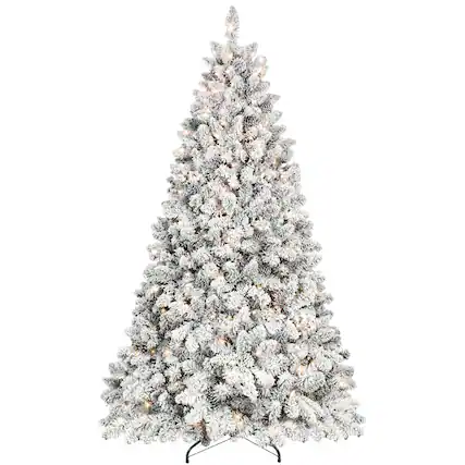 Front. Dexmalle - Dexmalle-6FT Flocked Christmas Tree with 350 UL Lights and 35 Natural Pine Cones,888 PVC Tips-White - White.