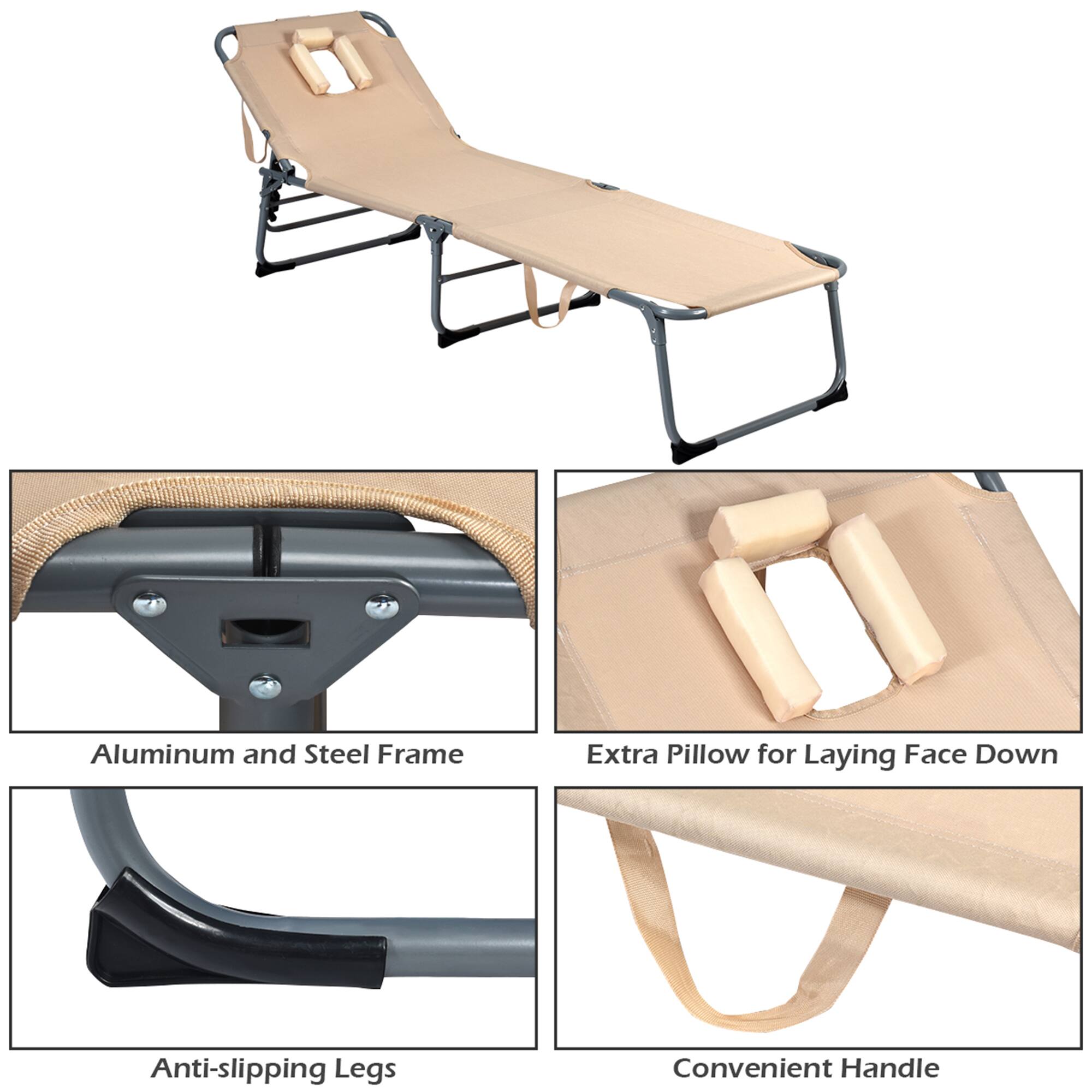 Aluminum and Steel Frame  
Extra Pillow for Laying Face Down  
Anti-slipping Legs  
Convenient Handle