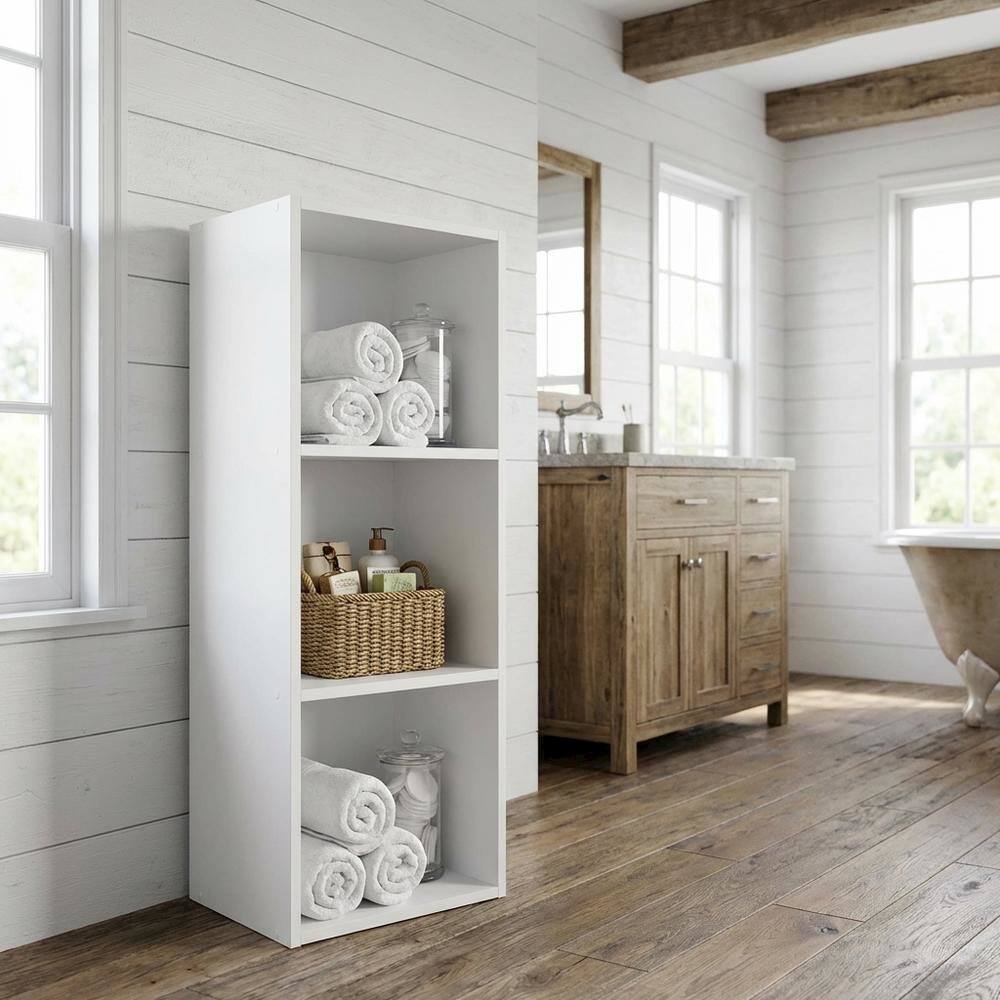 Angle. FurniFact - White 3-Tier No Tool Assembly Bookcase with Open Shelves for Easy Storage - White.
