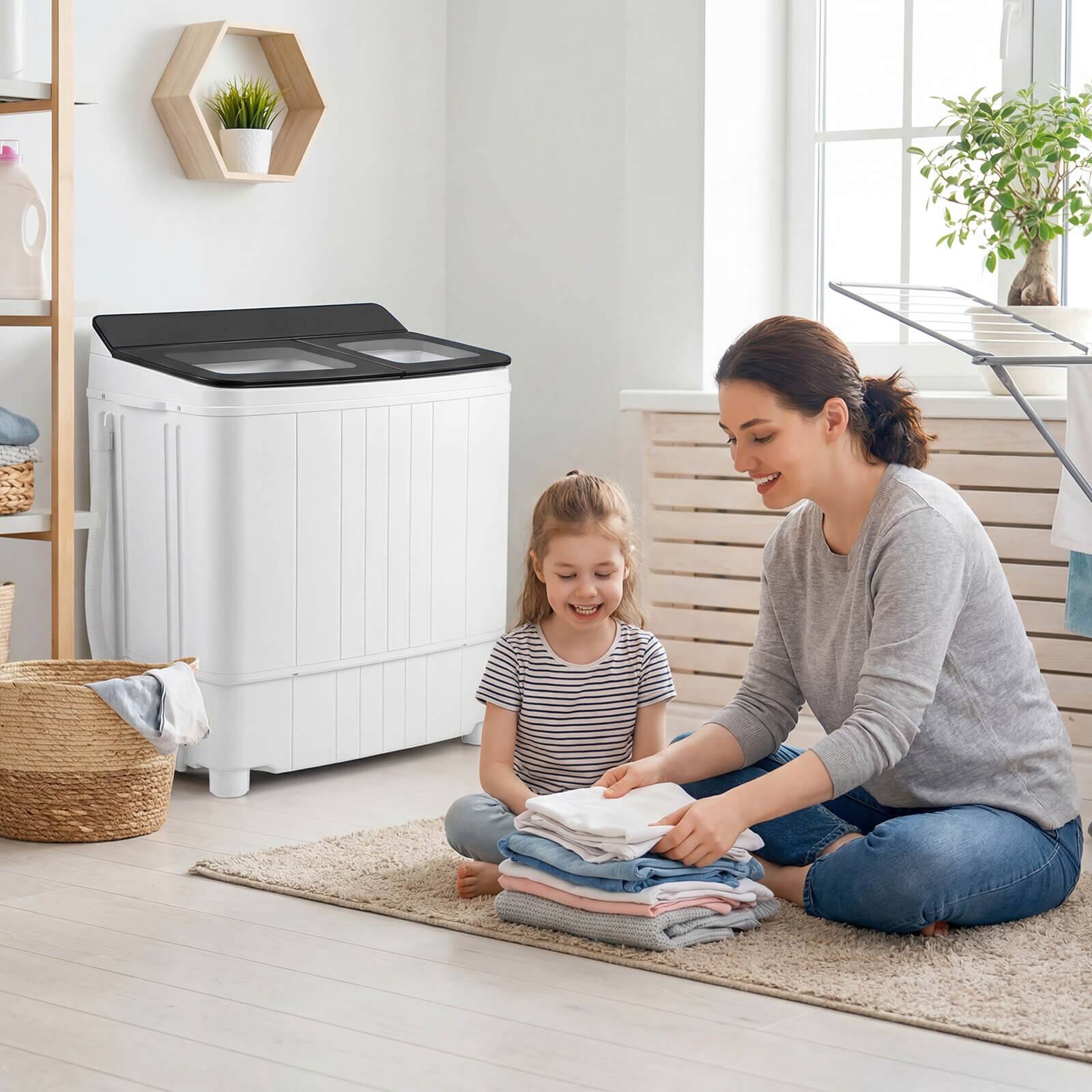 Alt View 1. Costway - Costway 18 lbs Mini Laundry Machine with 11 LBS Washer&7 LBS Spinner Combo, Twin Tub Washer - Gray & White.