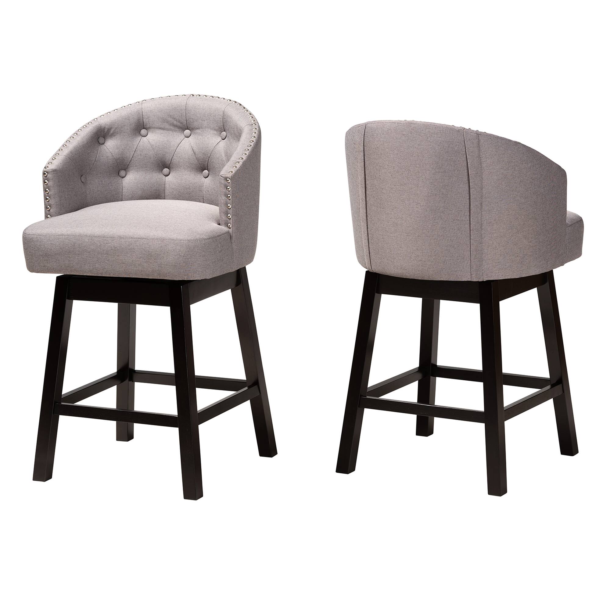 Baxton Studio - Theron Mid-Century Transitional Fabric and Espresso Finished Wood 2-Piece Swivel Counter Stool Set - Grey/Espresso Brown