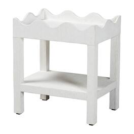 bali & pari - Sebastian Grasscloth Scalloped End Table - 2-Tier Accent Table with Open Shelf Storage - White